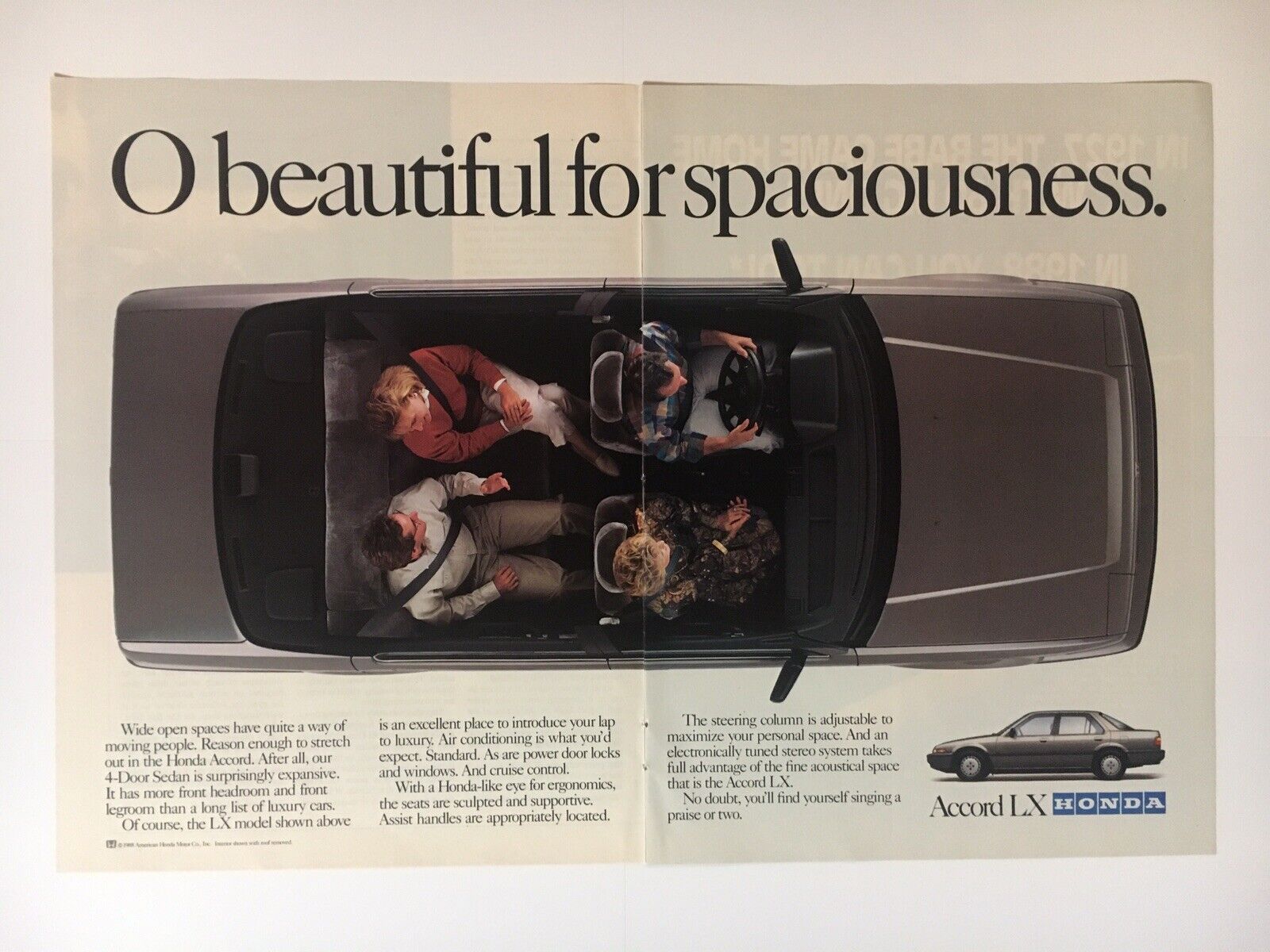 Honda Accord Lx 1988 Vintage Print Ad Two Pages 16x11 Inches Wall Decor