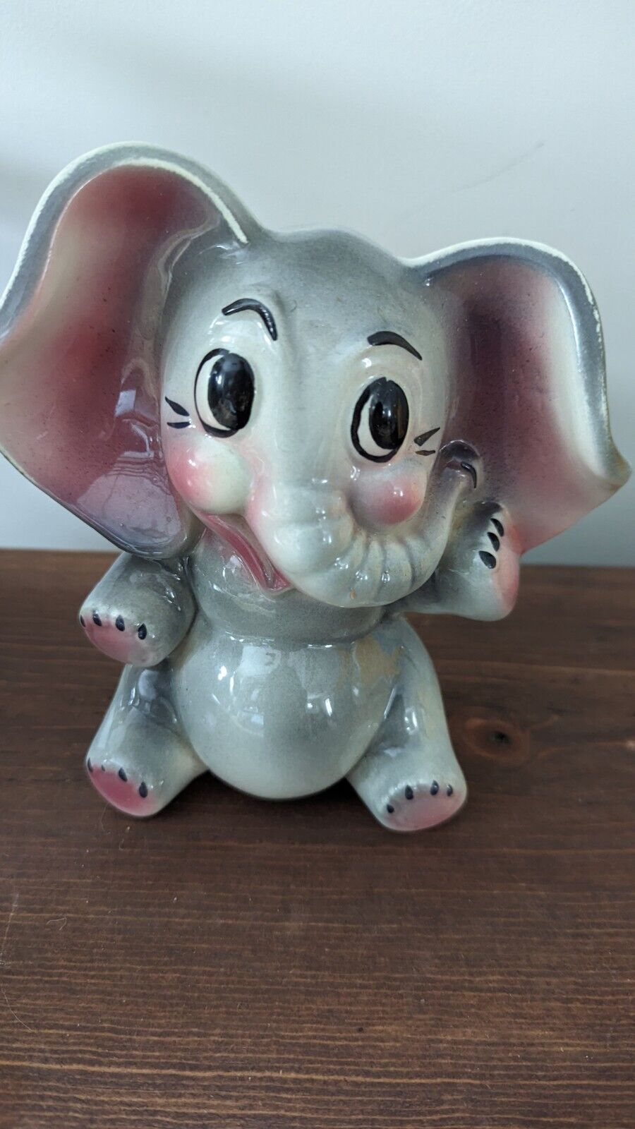 Vintage Elephant Ceramic Coin Piggy Bank Stopper 6" Adorable