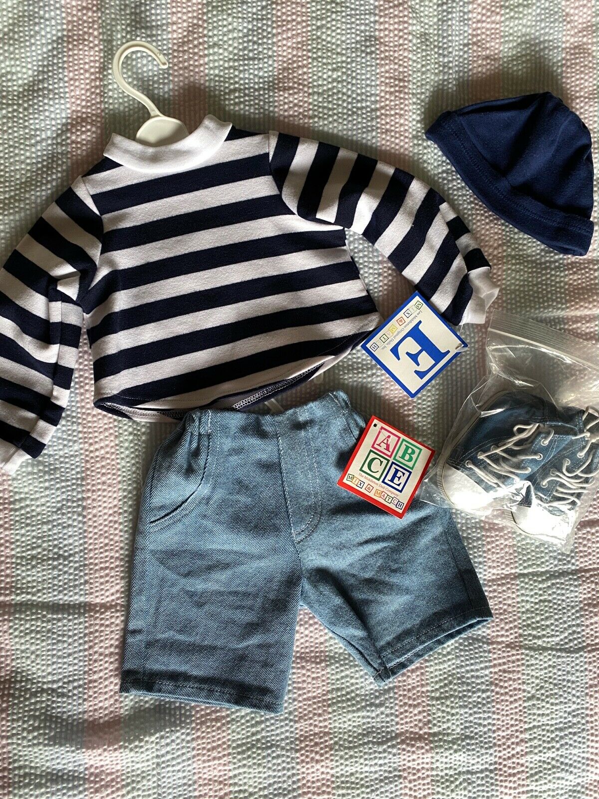 Nwt Lee Middleton Doll Clothes Outfit Blue Stripe Shirt Denims Sneakers & Cap