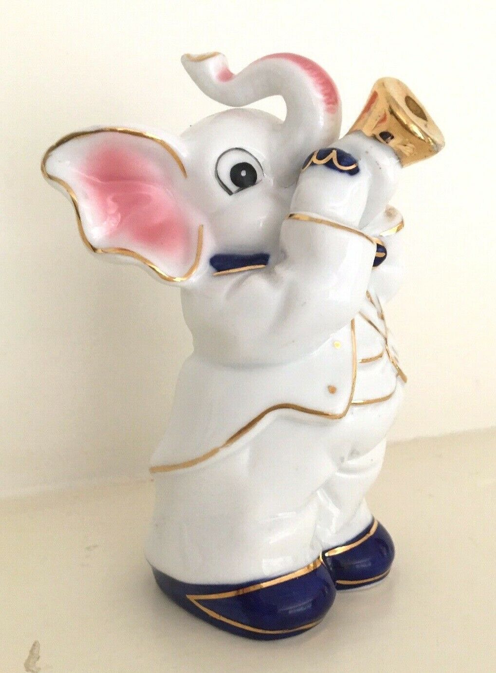 VINTAGE HAND PAINTED PORCELAIN ELEPHANT WITH TRUMPET PIGGY COIN BANK BABY GIFT