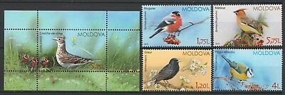 Moldova 2015 Birds 4 Mnh Stamps + Block