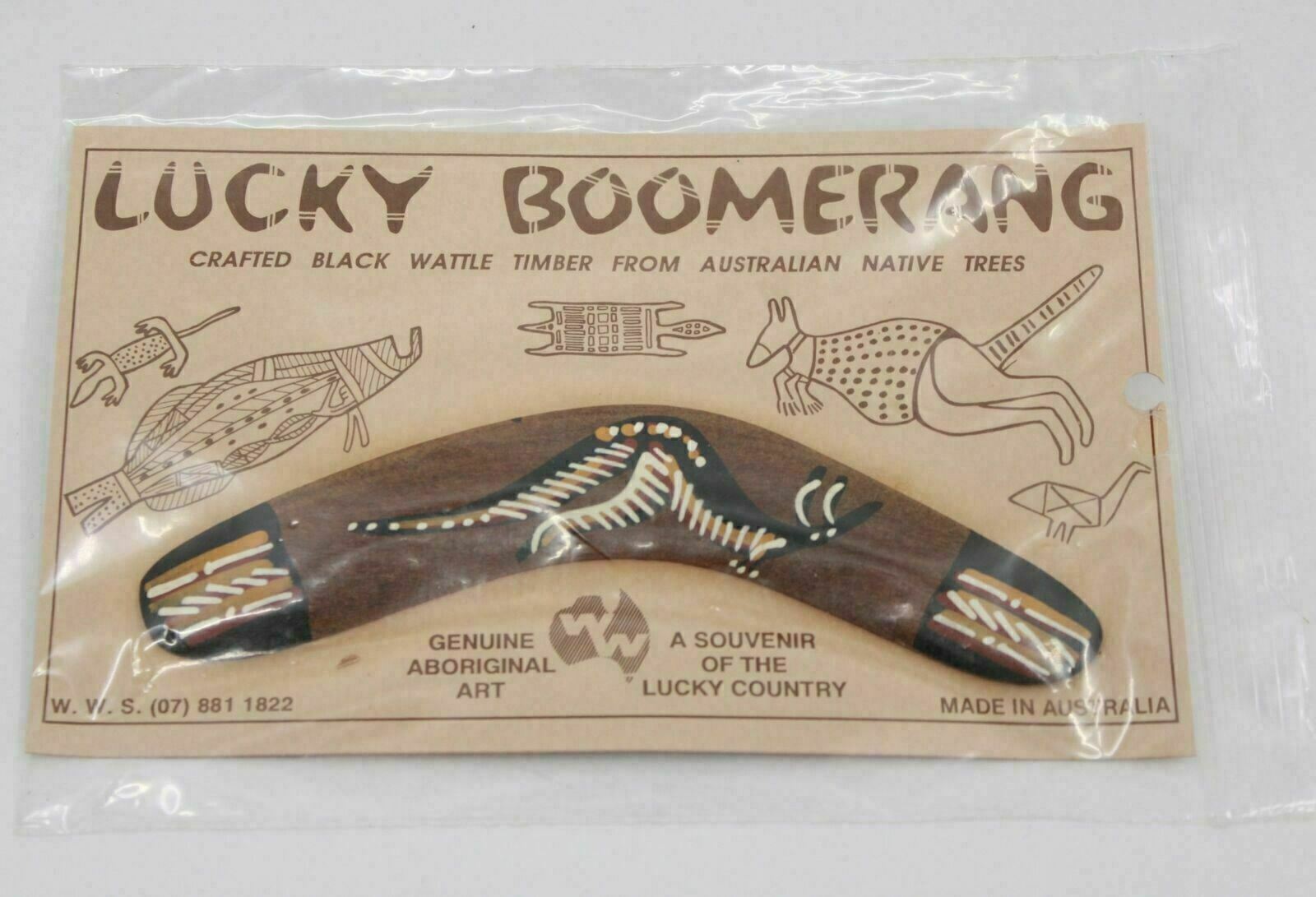 Nos Australian Mini Lucky Boomerang Souvenir Handcrafted Aboriginal Art Wattle