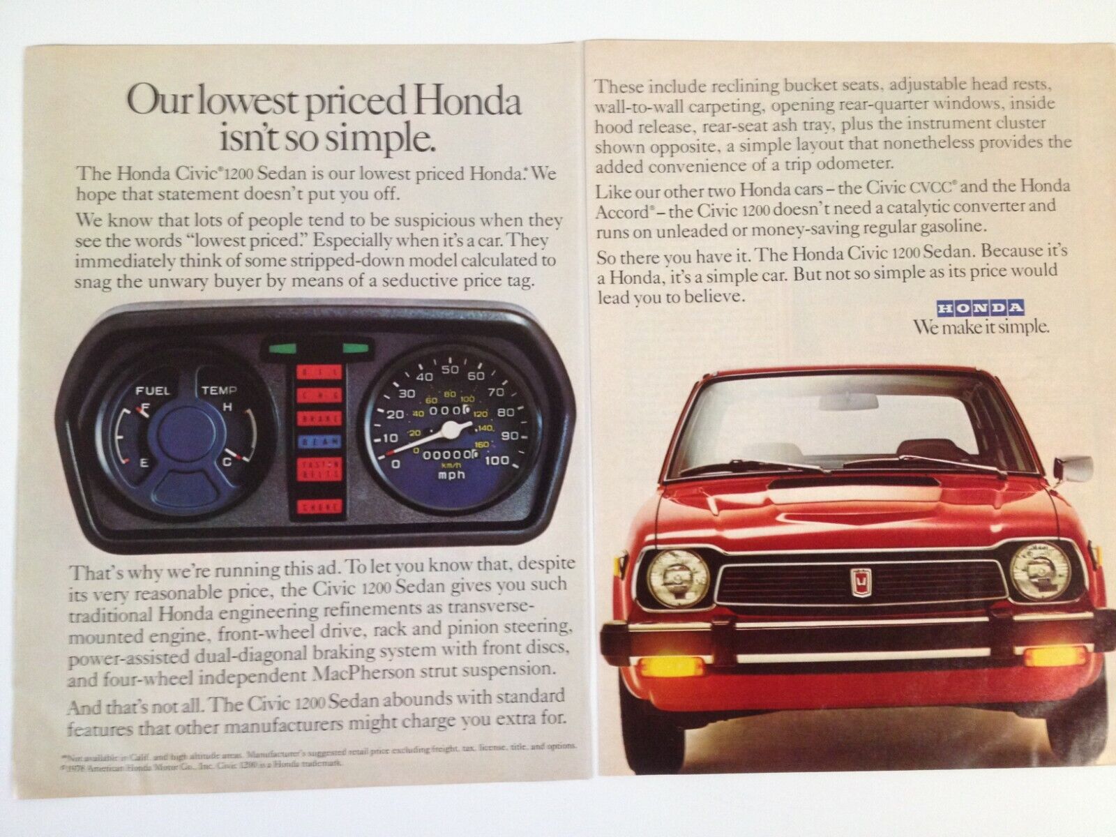 1978 Honda Civic 1200 Red Print Ad