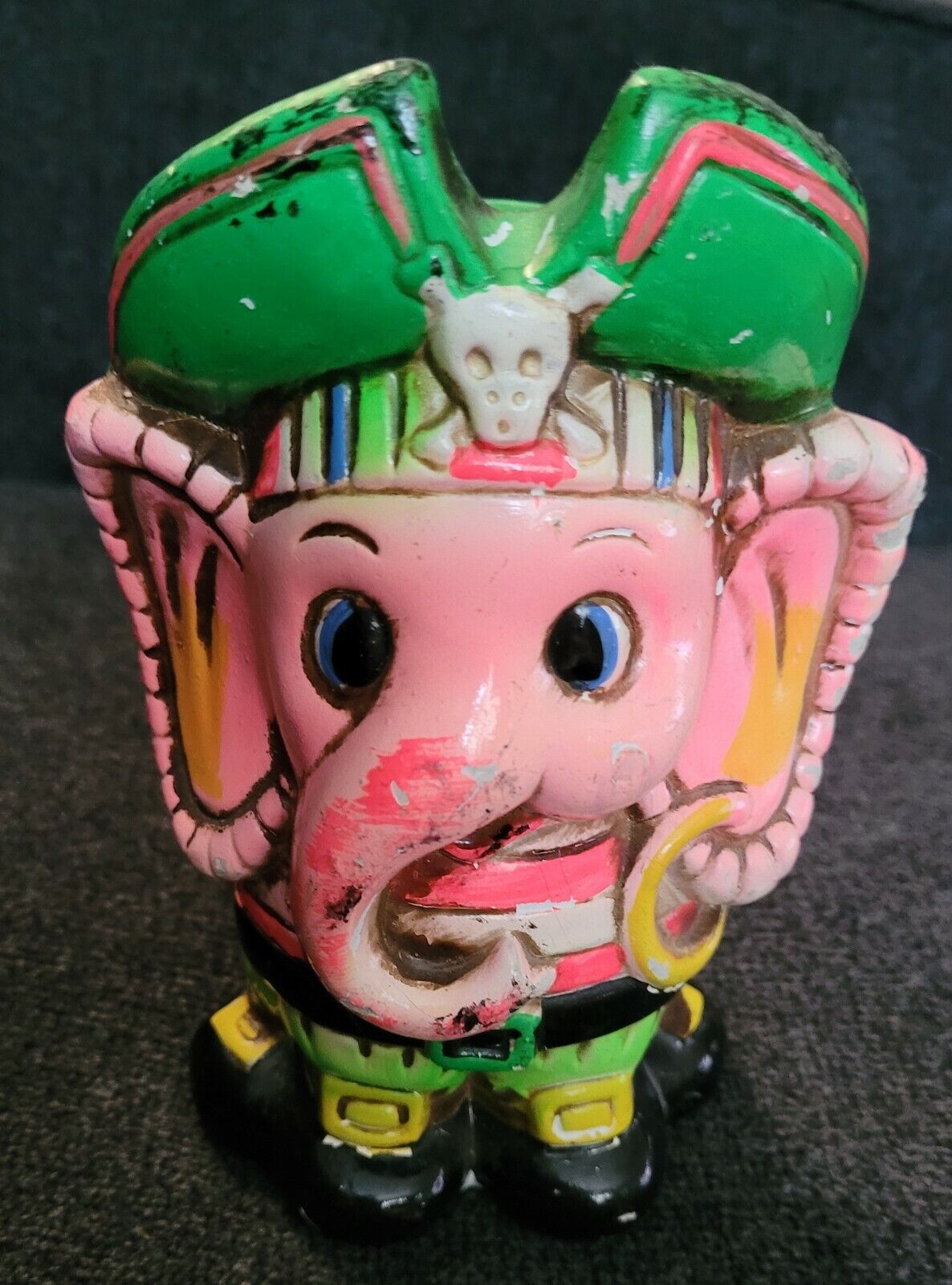 Vintage Chalk Ware  Pink Elephant  Piratel Piggy Bank 1950-60’s