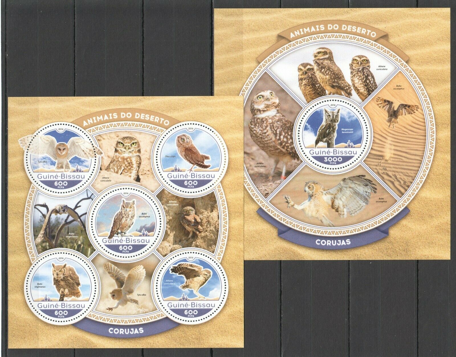 St841 2016 Guinea-bissau Birds Fauna Desert Animals Owls 1kb+1bl Mnh Stamps
