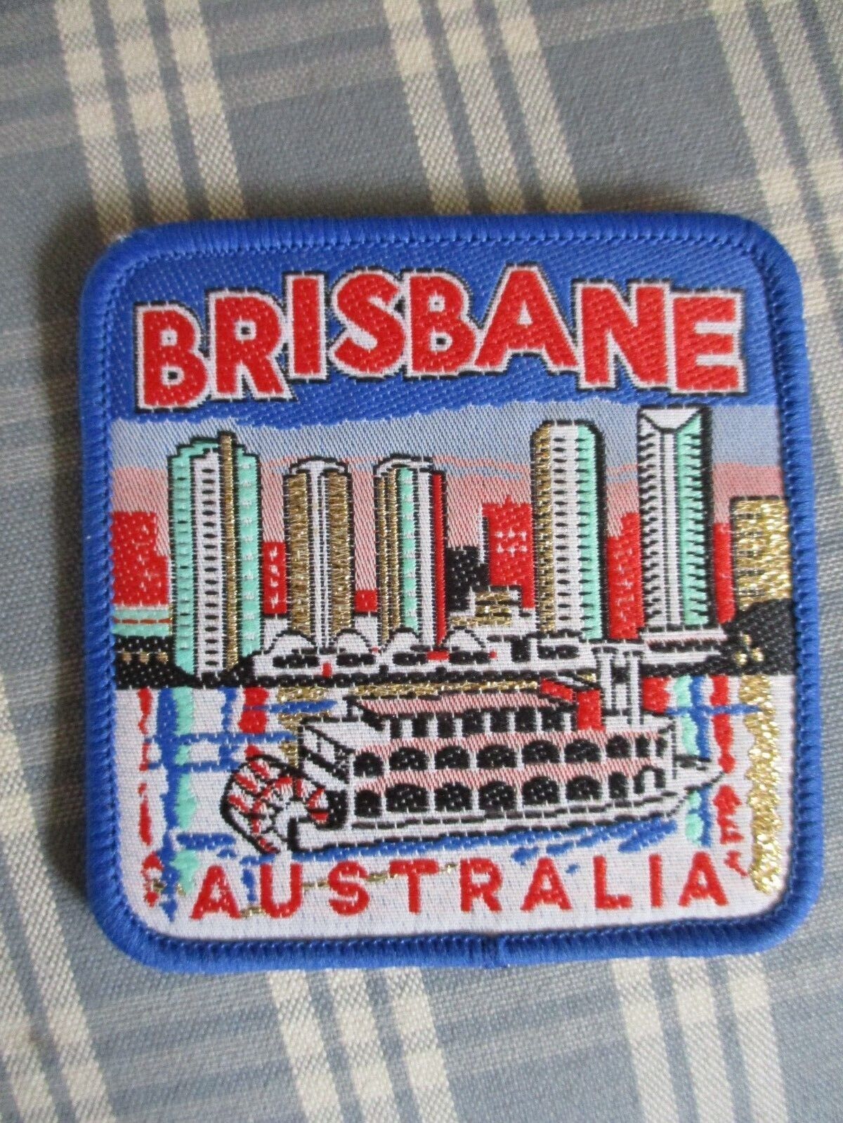 Vintage ~ Brisbane Australia Downtown City Skyline Metallic Woven Patch Souvenir