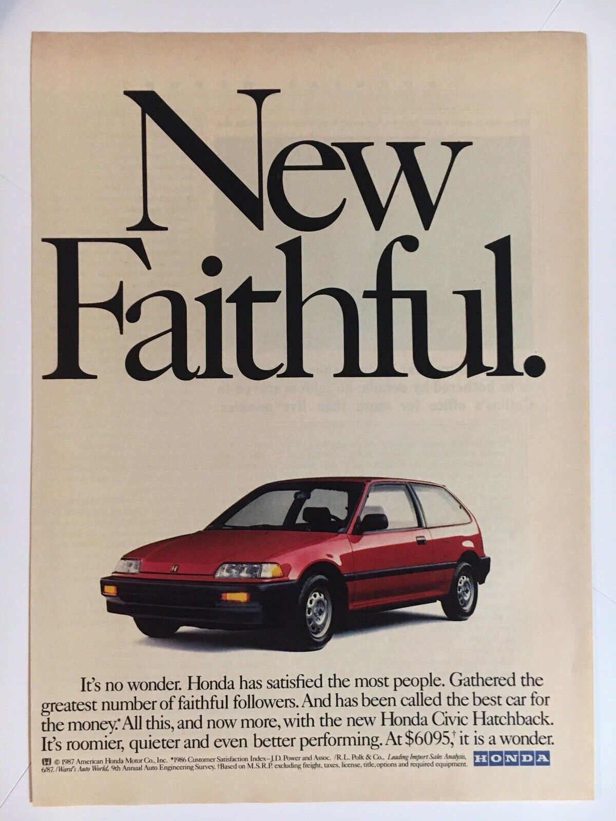 Honda Civic Hatchback 1987 Vintage Print Ad 8x11 Inches Wall Decor