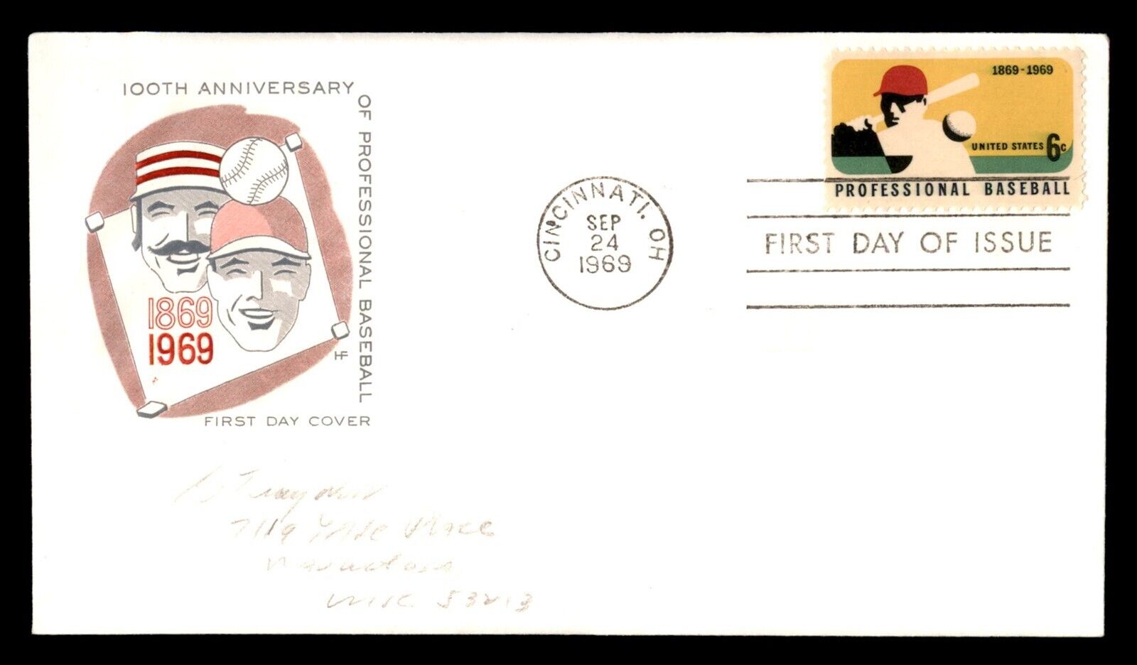 Mayfairstamps Us Fdc 1969 Baseball 100 Yrs Farnum First Day Cover Wwx_45473