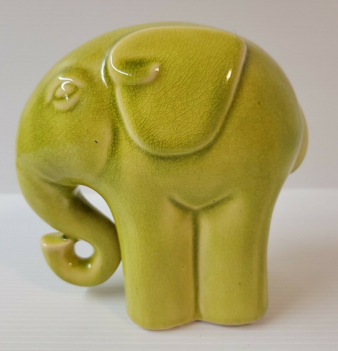 Vintage Ceramic Crackle Green Elephant Piggy Bank