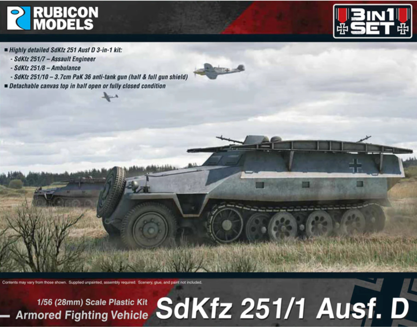 Rubicon 1/56th Wwii German Sdkfz 251d 3-in-1 Set Model Kit New Free Shipping!