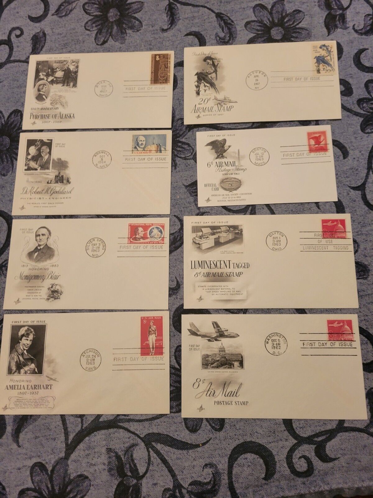 BEAUTIFUL JUMBO LOT OF 8 U.S. AIRMAIL FDC'S FROM 1960S, ALL DIFFERENT CACHES