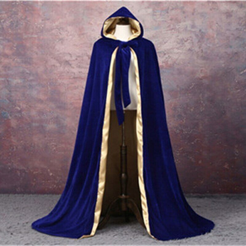 Royal blue and Gold Lined Outdoor wedding cloak Velvet Cloak Medieval Cape Cloak