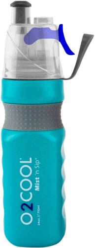 O2 Cool Power Flow Grip 24 Oz Water Bottle & Mist N Sip Top Bike Hike Jog Camp