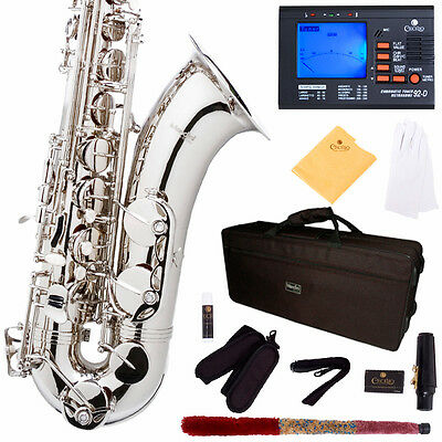 Mendini Silver Nickel Plated Tenor Saxophone Sax W/ Tuner, Case, Carekit