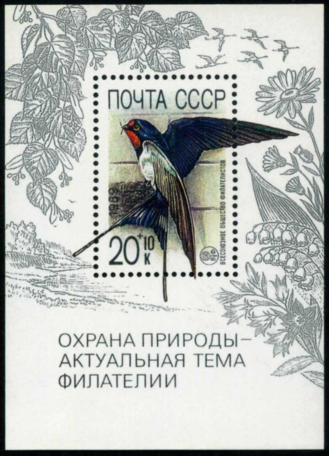 USSR-Russia-1989 Protection of Nature. Birds. Swallow