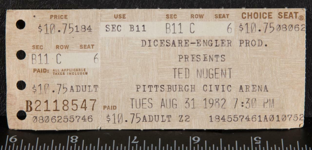 Vintage Ted Nugent Ticket Stub August 31 1982 Civic Arena Pittsburgh tob