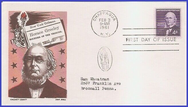 Usa7 #1177 Addr Cachet Craft Fdc   Horace Greeley