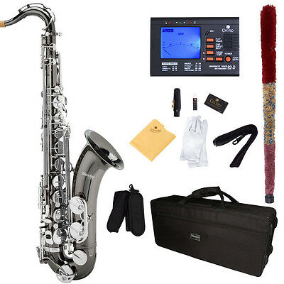 Mendini Bb Tenor Saxophone Sax ~black Nickel Body Silver Keys +tuner ~mts-bnn