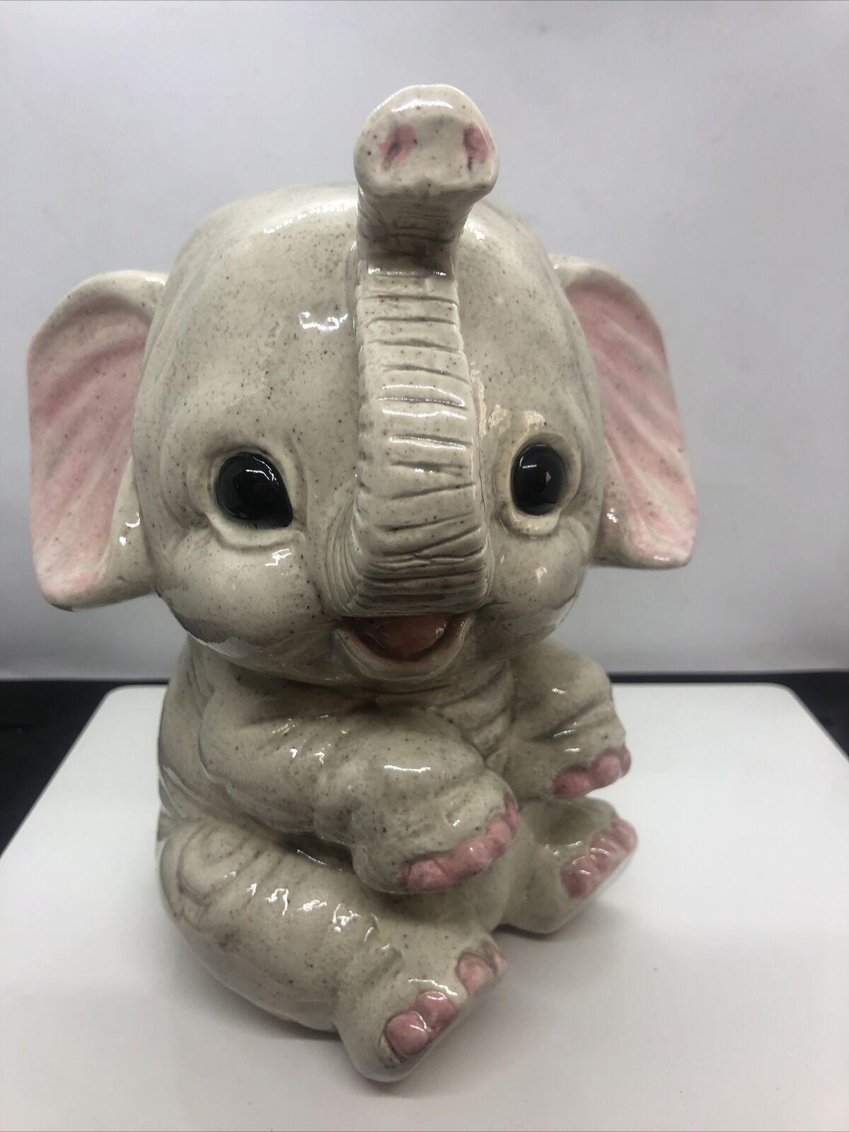 Vintage Handpainted Ceramic Baby Elephant Coin Piggy Bank (cute)