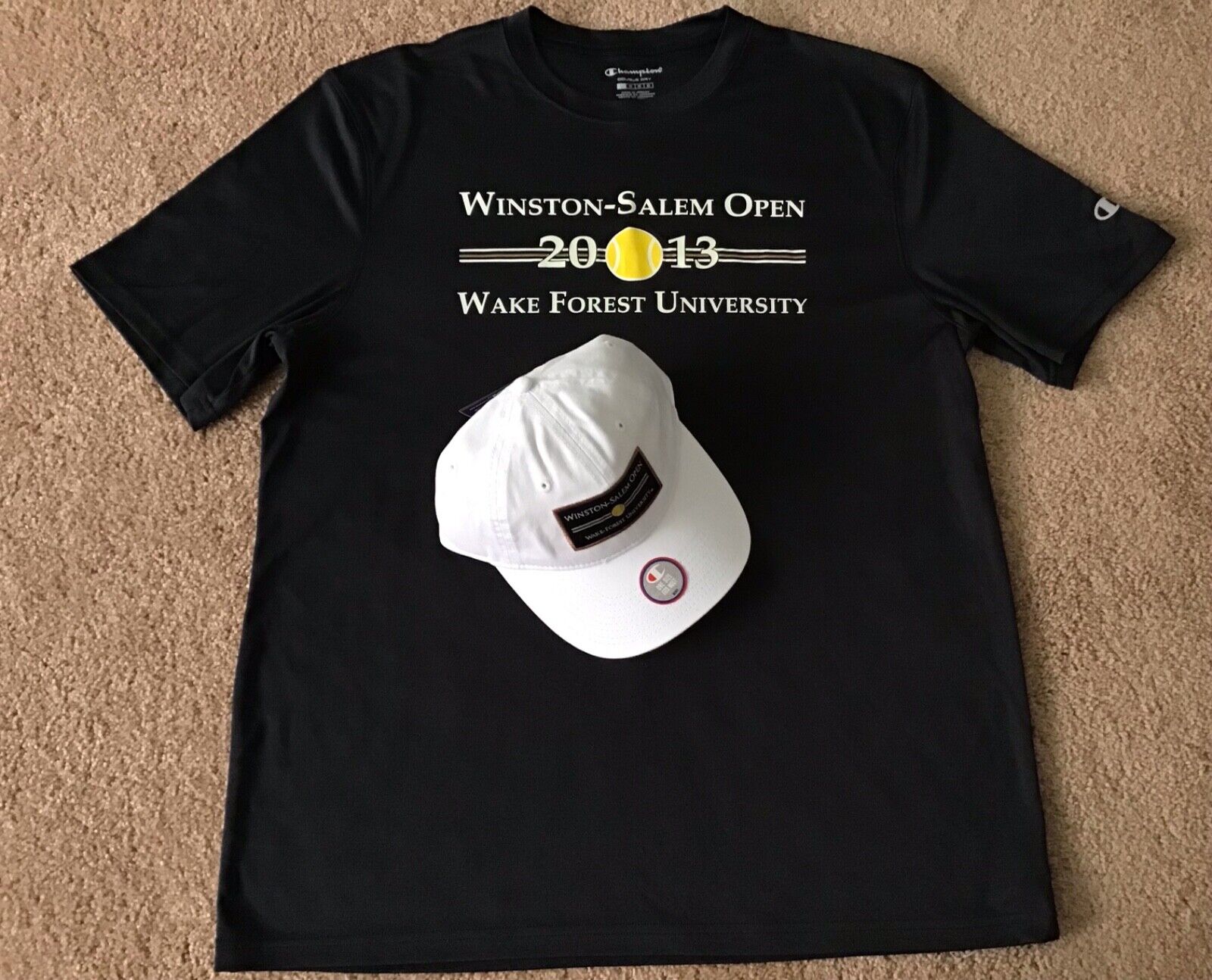 New Official Winston-salem Tennis Tournament Black Performance Shirt Large & Hat