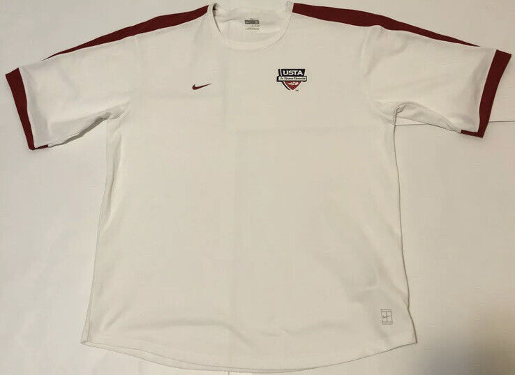 Nike Fit Dry Usta Jr. Team Tennis Mens Tshirt Small White And Red