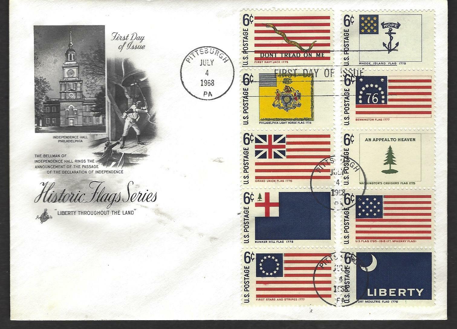 1345-1354 Fdc 6c Colonial Flags 1 Cover Artcraft U/a 7 1/2 X 4 1/2 Envelope